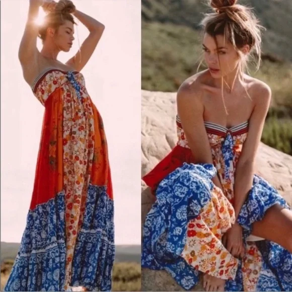 Free People | Dresses | Free People Golden Dreams Floral Strapless Ruffle  Prairiecore Boho Maxi Sundress | Poshmark